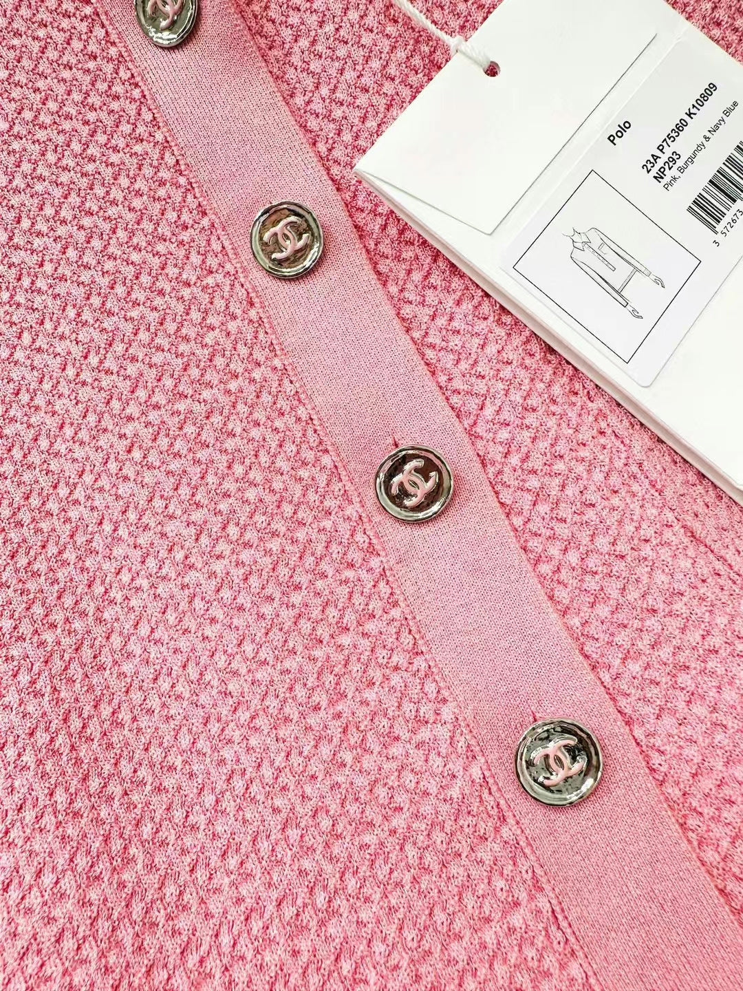 Chanel 23A pink Polo Knit Top, size 36, Brand New,