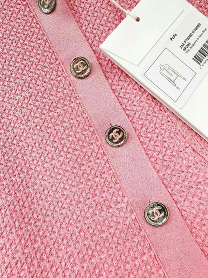 Chanel 23A pink Polo Knit Top, size 36, Brand New,