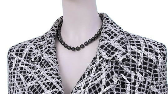Chanel 12P Double Breasted Silver Metallic Graffiti Black Removable Pearls Jacket FR 36