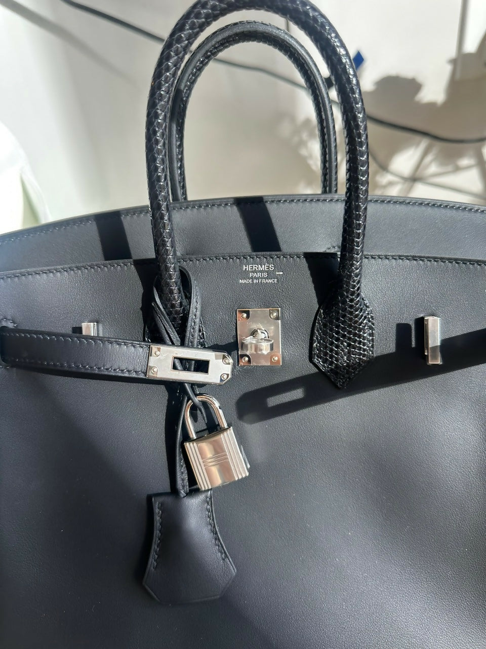 Hermès Birkin 25 Touch Black Shiny Niloticus Lizard and Swift leather Palladium Hardware