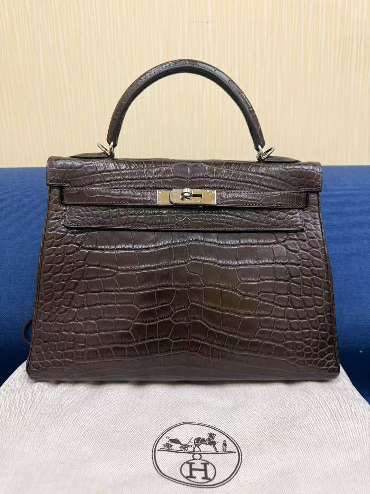 Hermes Kelly 32 Ebene Matte Alligator Palladium Hardware