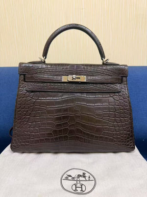 Hermes Kelly 32 Ebene Matte Alligator Palladium Hardware
