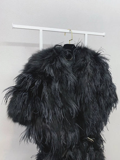 FENDI black fur coat with feather