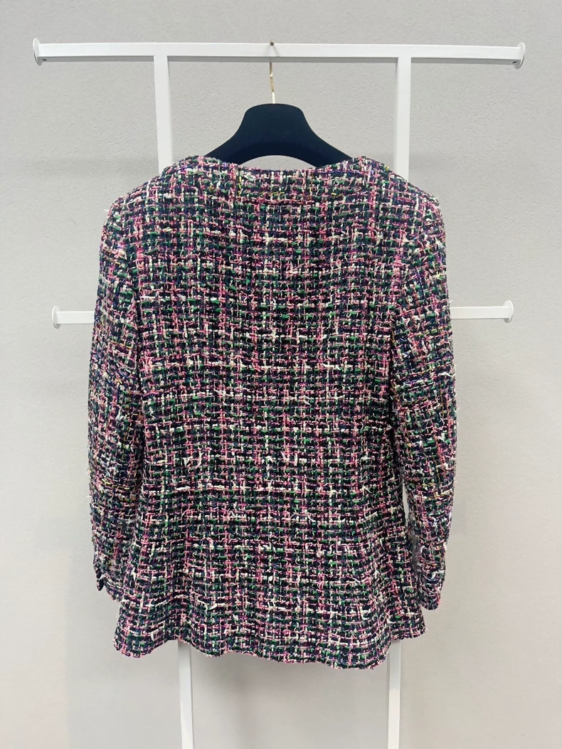 Chanel 19 pink green 
black tweed jacket
