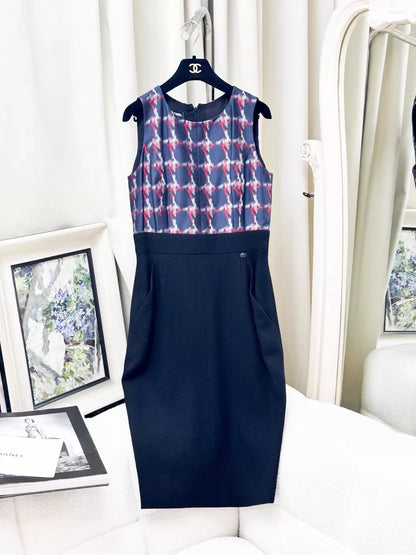 Chanel 08A black purple tweed jacket dress set