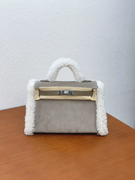 HERMÈS Limited Edition Mini Kelly II Teddy Etoupe Ecru Gris caillou Grizzly Swift Mouton Palladium hardware