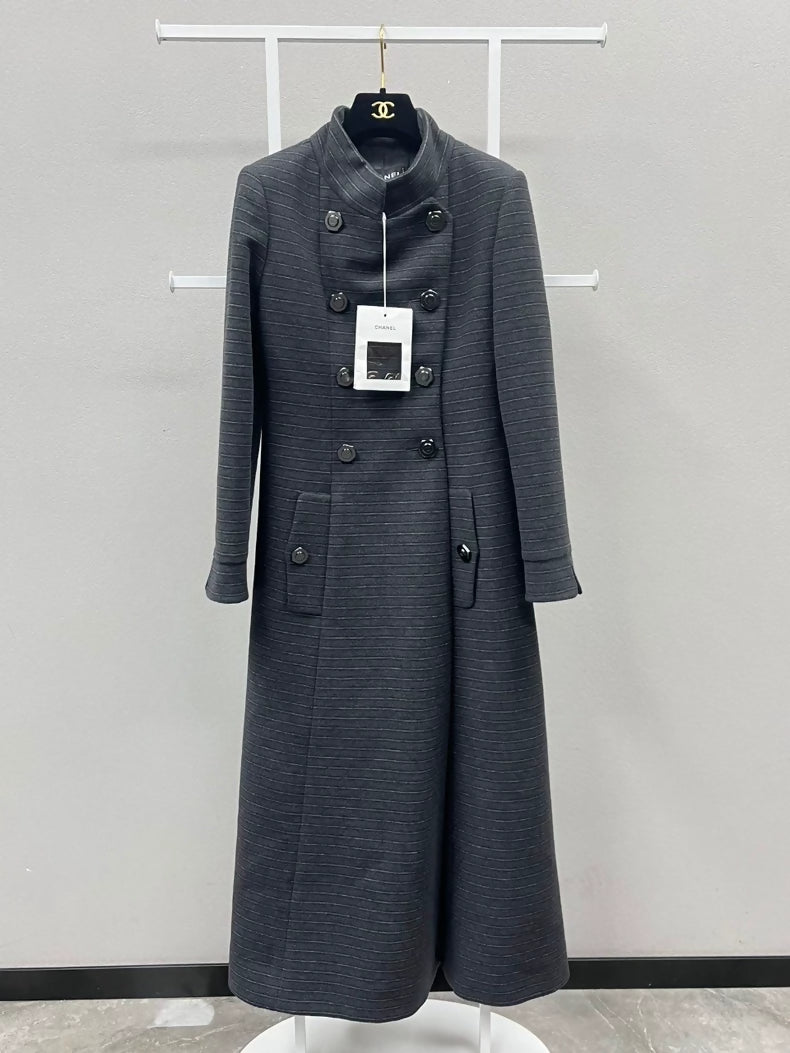 Chanel 18A black and gray cashmere long coat