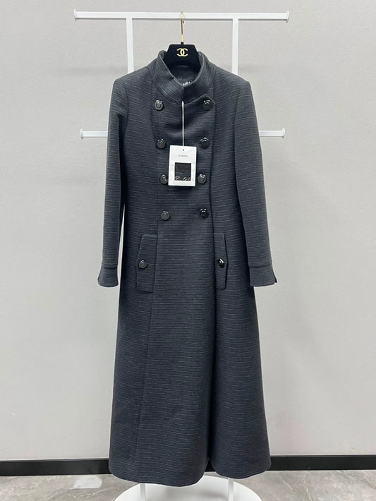 Chanel 18A black and gray cashmere long coat