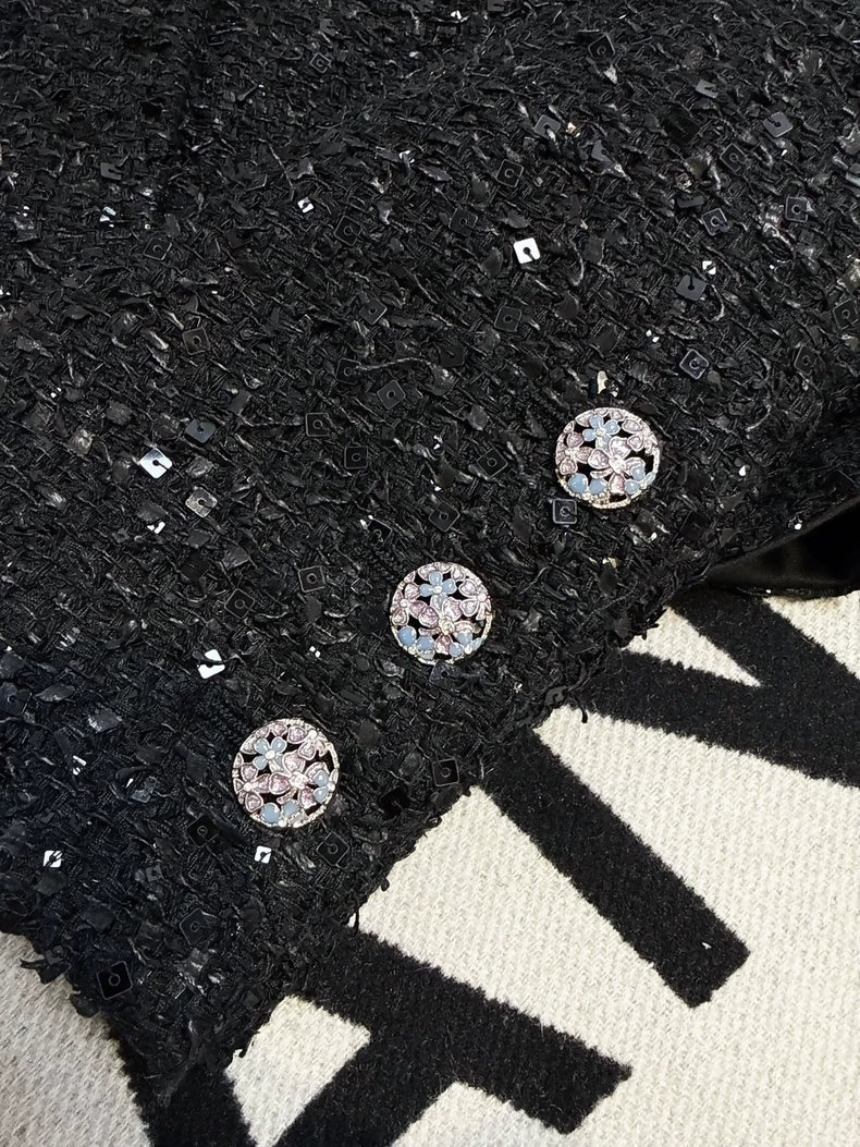 Chanel 24S Black Sequin Tweed Jacket