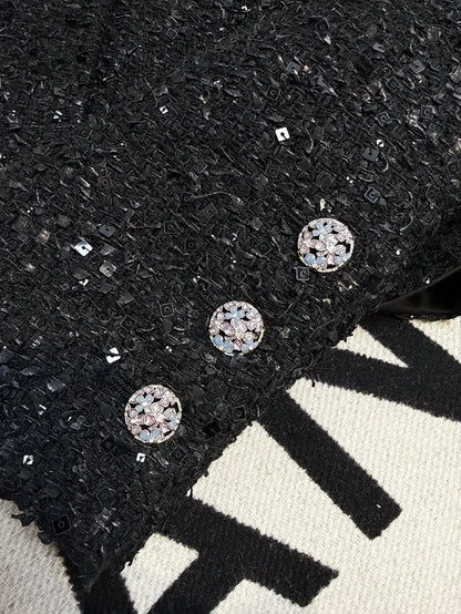 Chanel 24S Black Sequin Tweed Jacket