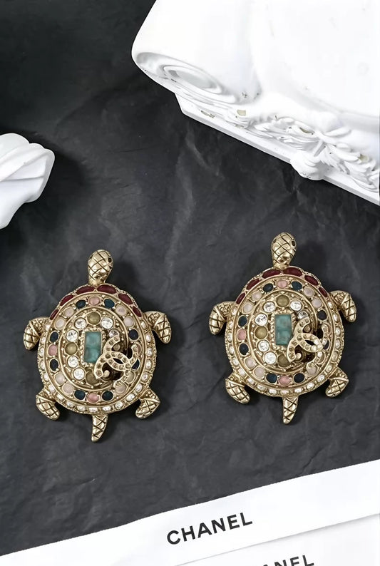 Chanel 19A Rhinestone Turtle Earrings