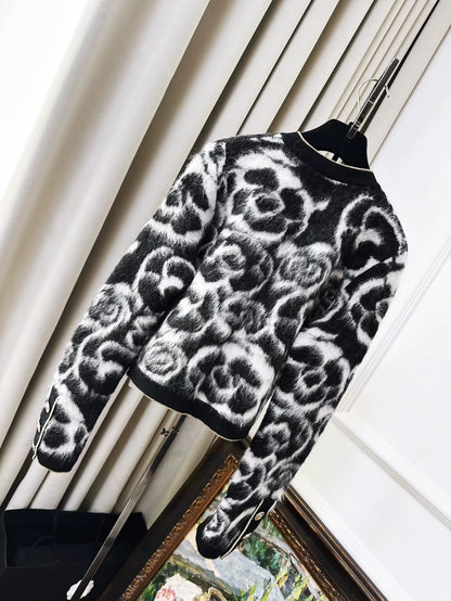 Chanel 20A Black and White Camellia Cardigan