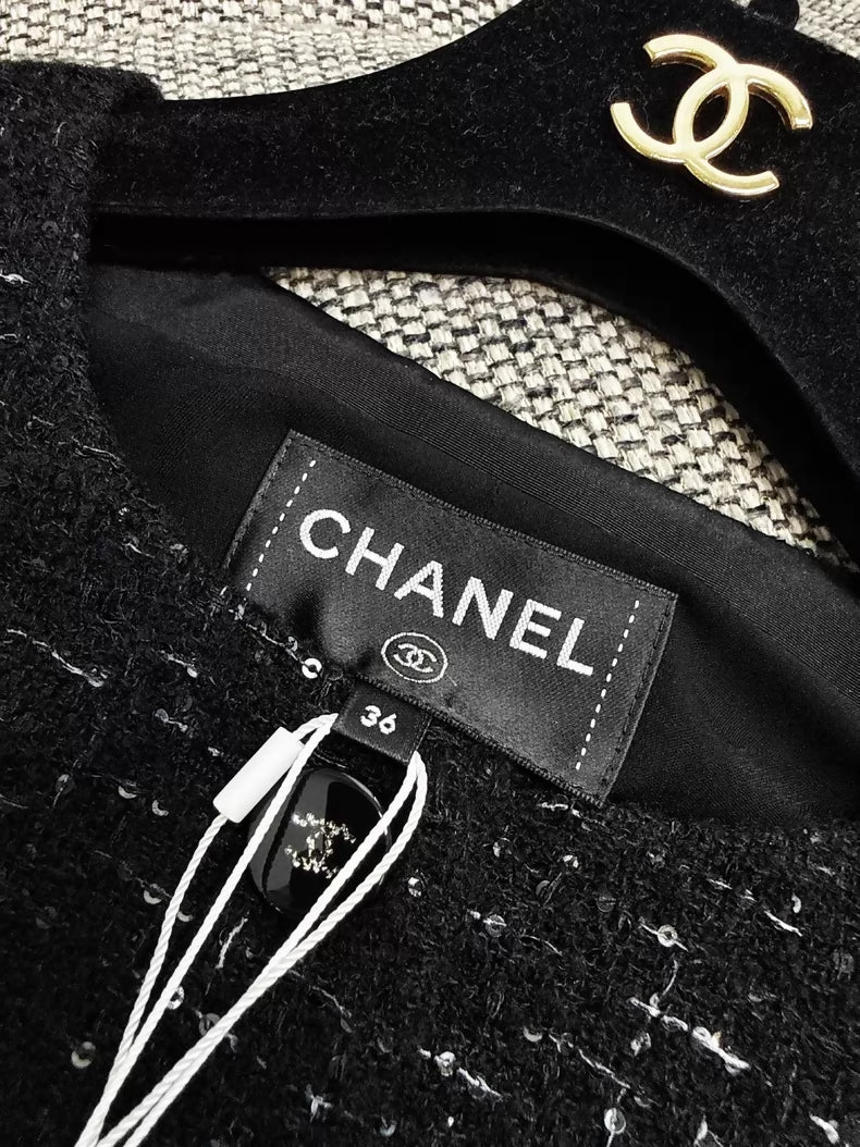 Chanel 24B black tweed vest with fine embroidery and sequins
