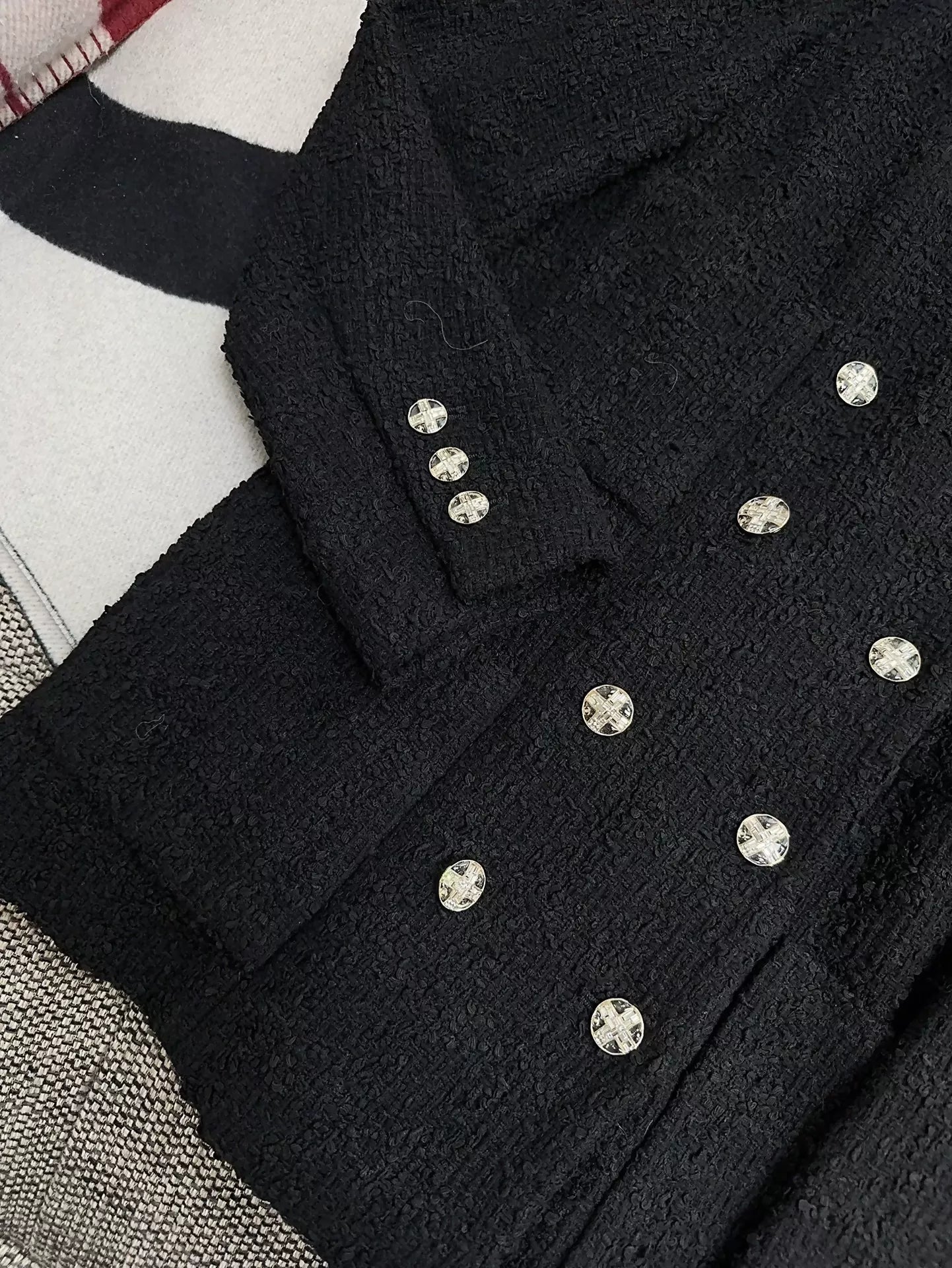 Chanel 23S black tweed crystal button jacket