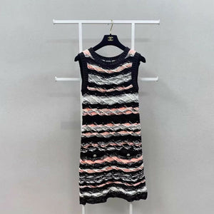 Chanel Striped Knitted Black and Pink dress