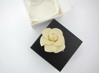 Chanel Vintage 81-85 Fabric Beige Camellia Brooch