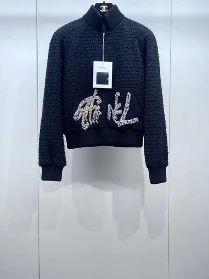 Chanel Black Embroidered Knit Cardigan