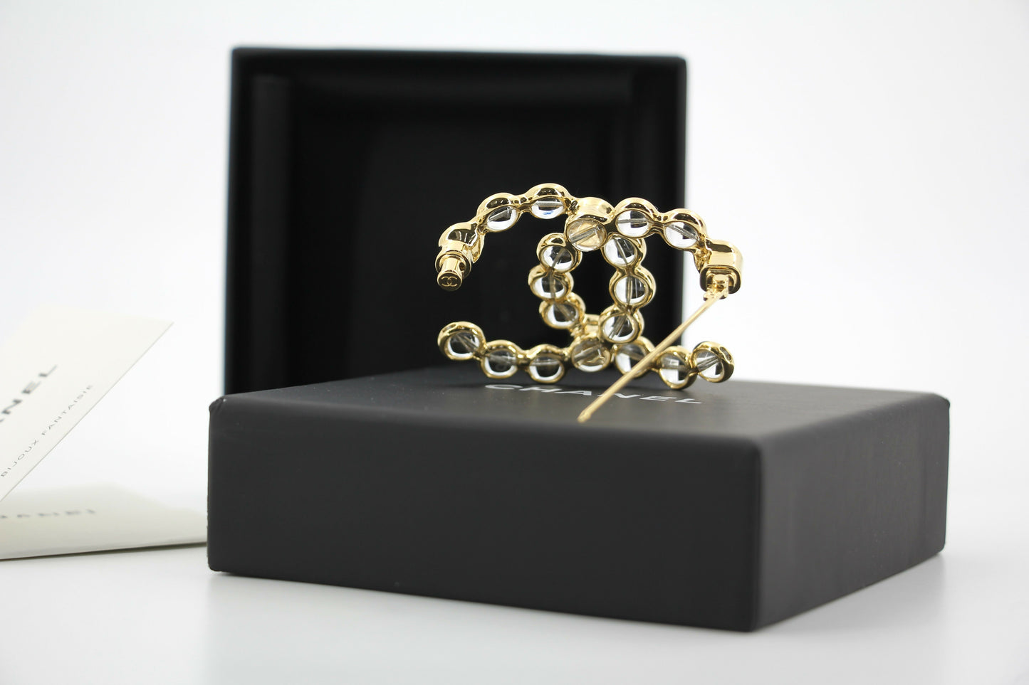 Chanel A24S Acrylic CC Champagne Gold Transparent Brooch