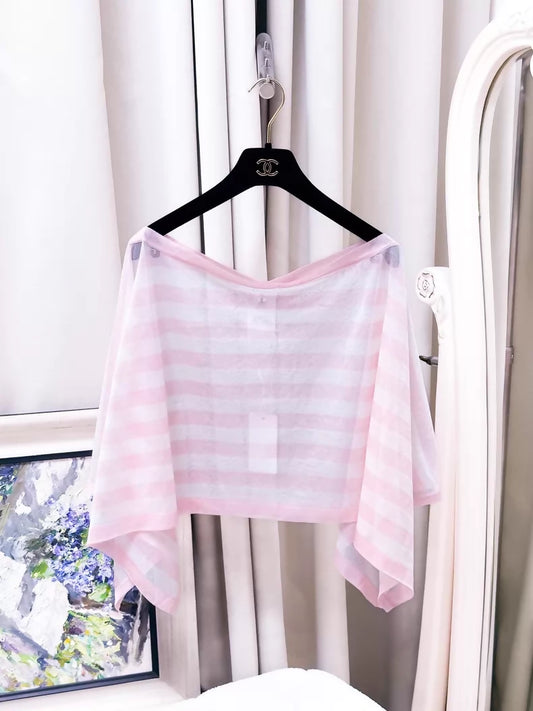 Chanel 24S pink and white striped cape top