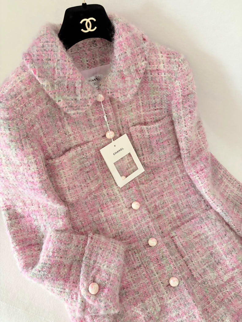 Chanel 25B Pink Tweed Long Coat