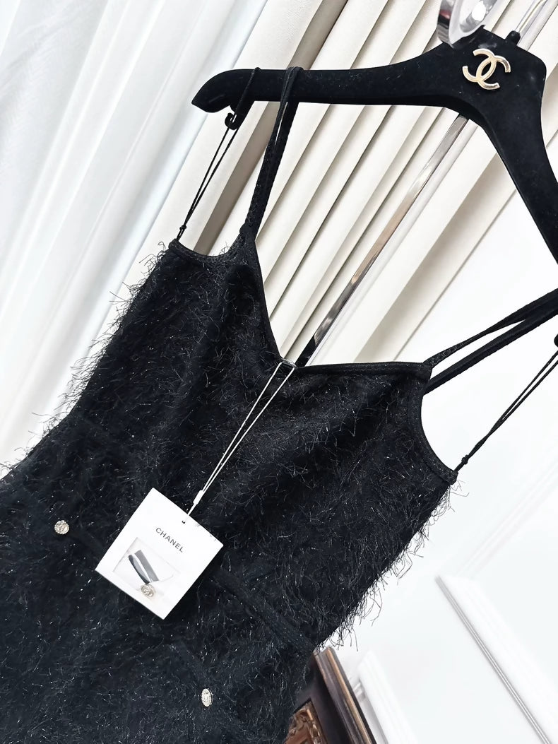 Chanel 21s black fringed feather dress