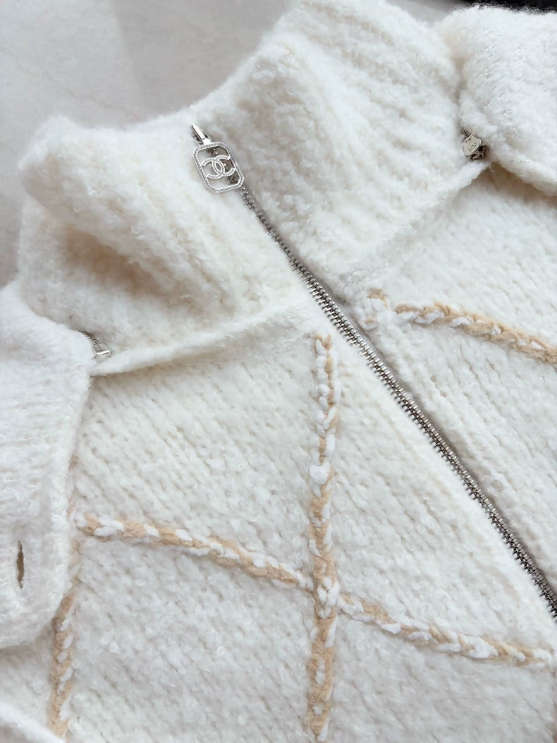 Chanel 23N white ecru Hooded Cardigan