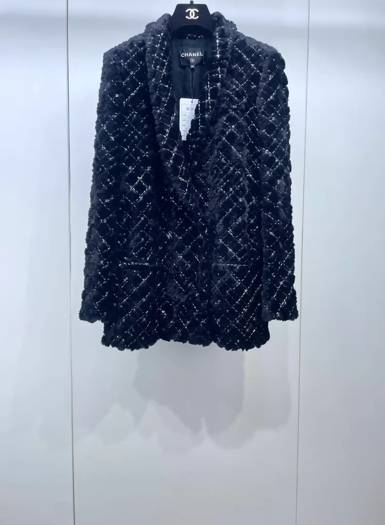 Chanel 22B black embroidered quilted coat