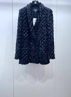 Chanel 22B black embroidered quilted coat