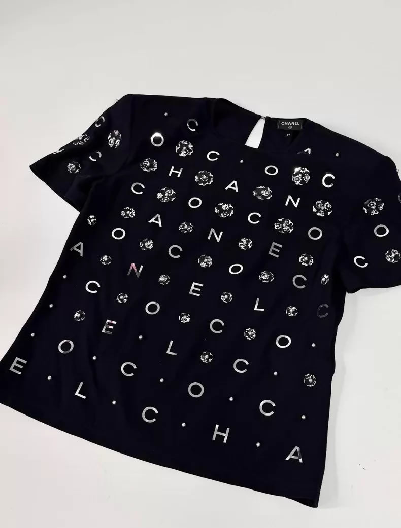 Chanel 21S Black Silk T-Shirt