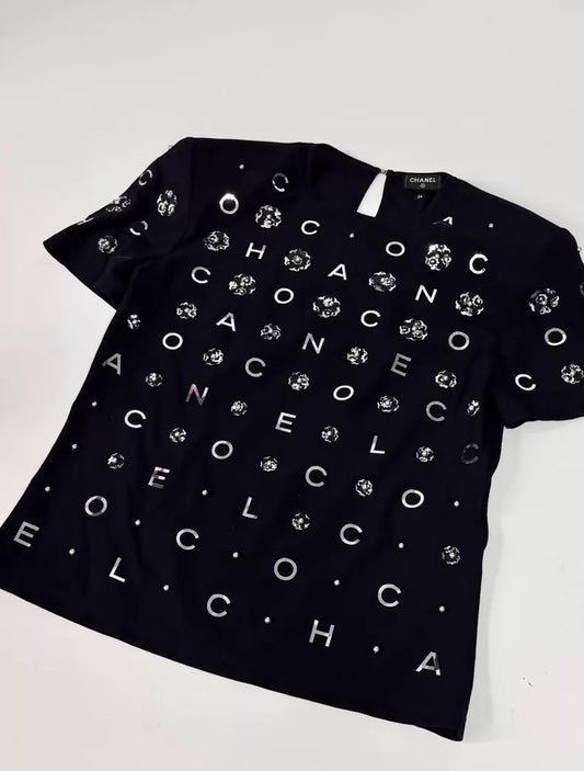 Chanel 21S Black Silk T-Shirt