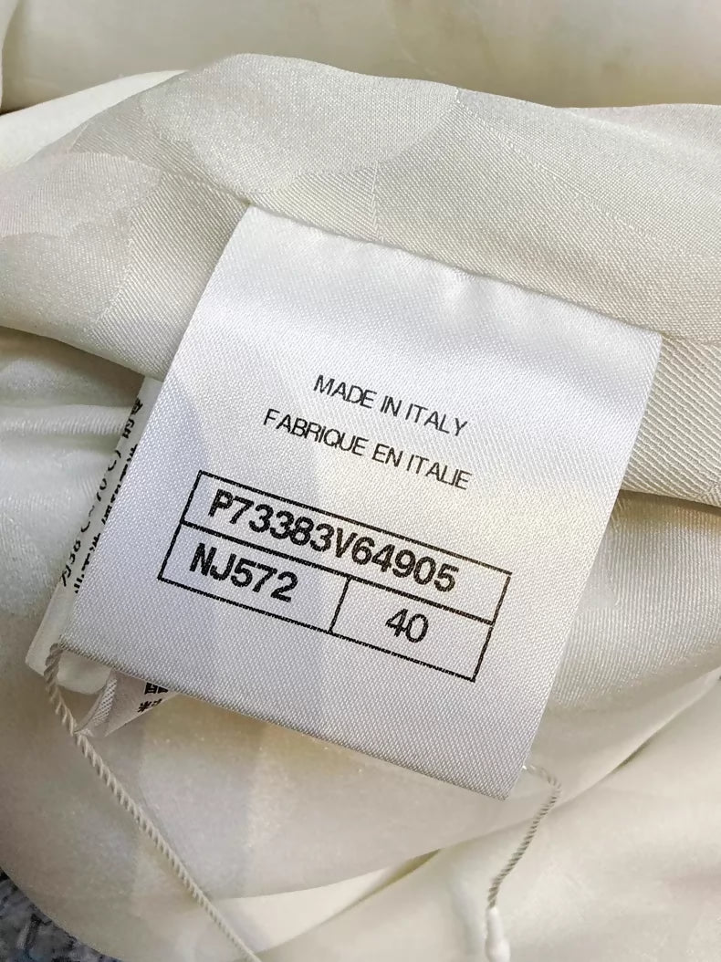 Chanel 22B blue and white sequined check tweed jacket