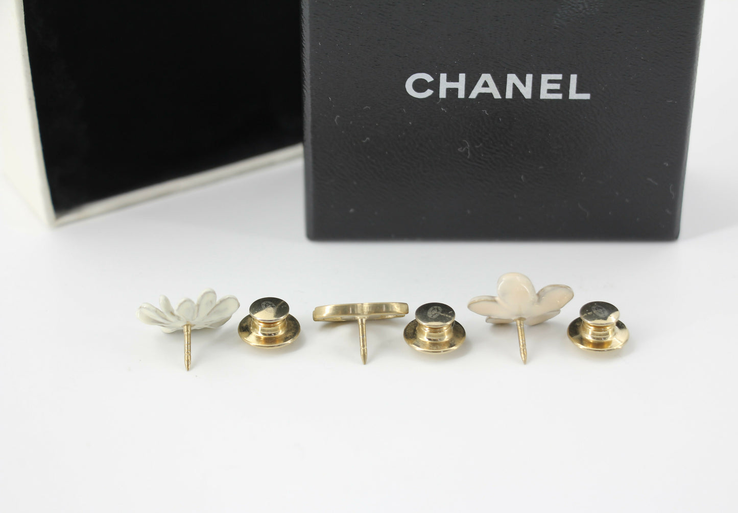 Chanel Vintage 10P Enamel Pink Camellia & Chrysanthemum & Pink CC Three-Piece Brooch