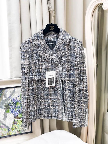 Chanel 20S grey sequined tweed jacket