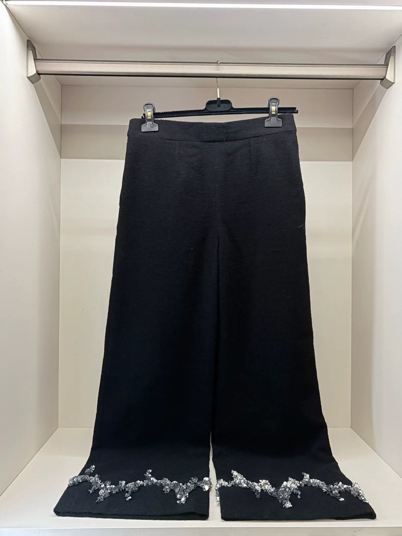 Chanel 22A Black Tweed Wide-Leg Pants
