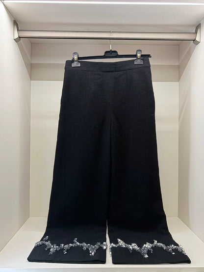 Chanel 22A Black Tweed Wide-Leg Pants