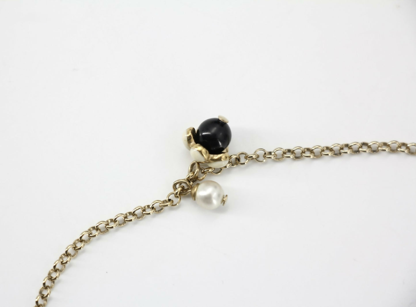 Chanel A21C Rhinestone Black Pendant Camellia Light Gold Necklace