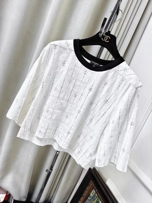Chanel 23C white T-shirt with all-over rhinestone double C logo
