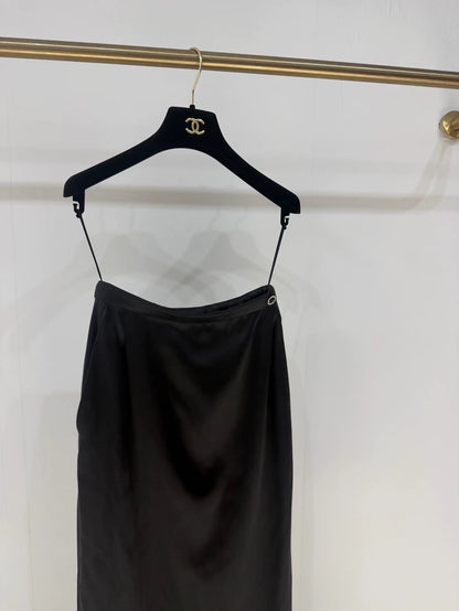 Chanel 21A black satin silk midi skirt