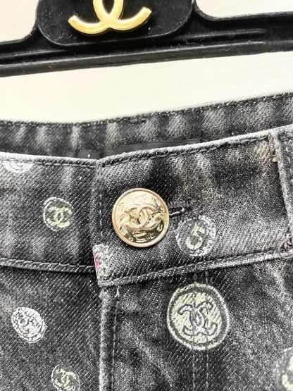 Chanel 25B grey printed denim shorts