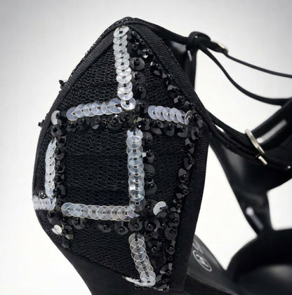 Chanel 09P Removable CC Brooch Black Sequin Bow Strap Heels EU 40