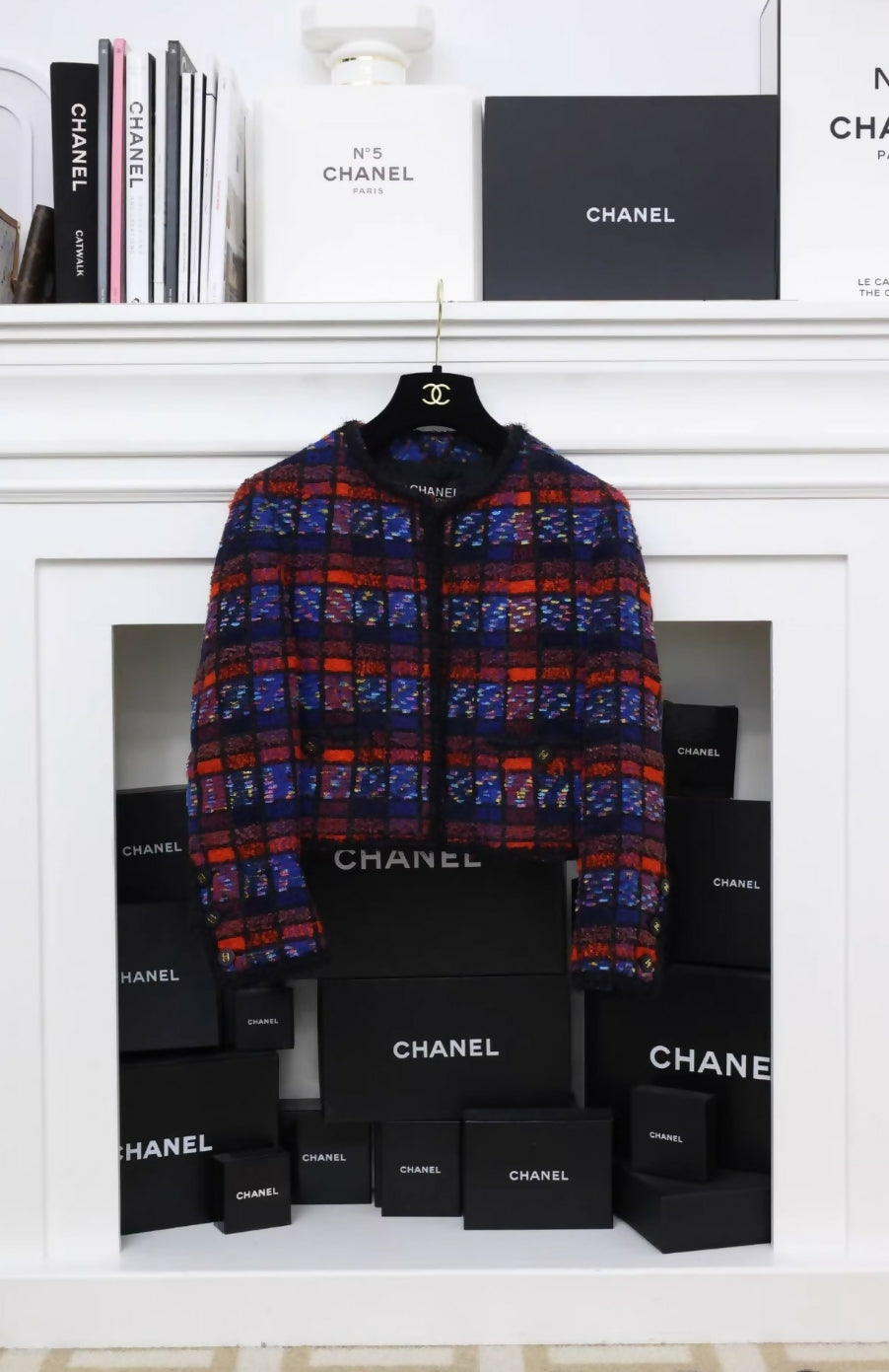 Chanel 1994 red and blue checkered jacket and vest set.