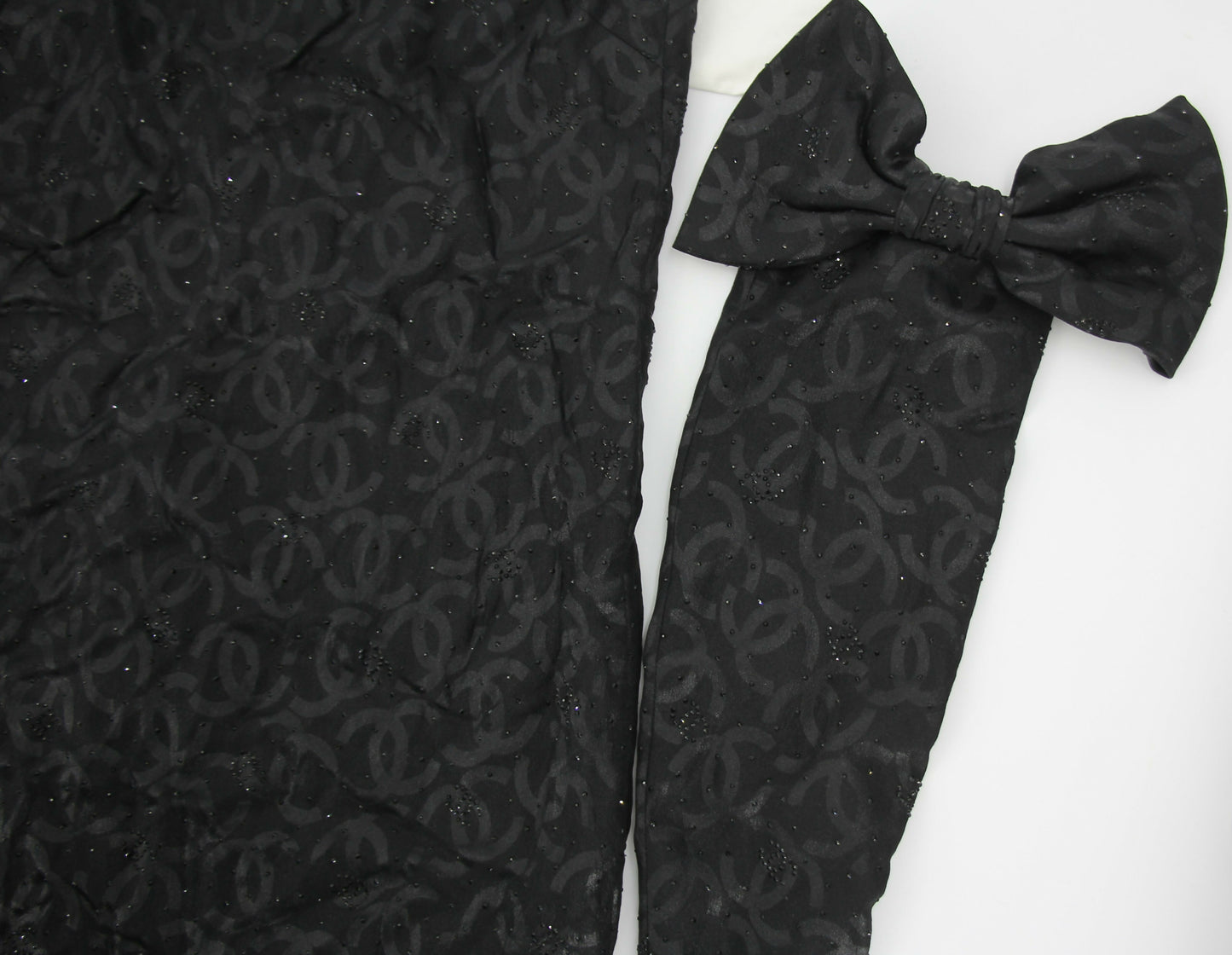 Chanel 2023 Silk Jacquard Embellished Glove Black Dress