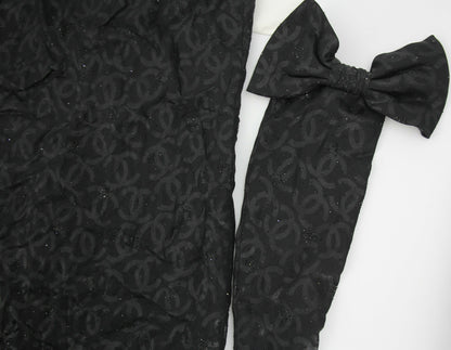 Chanel 2023 Silk Jacquard Embellished Glove Black Dress
