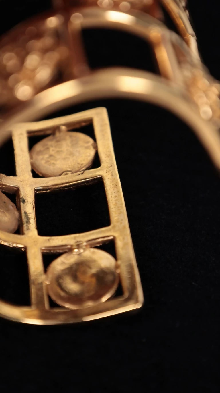 Chanel Plain Gold 3D Camellia Openwork Wide Bangle