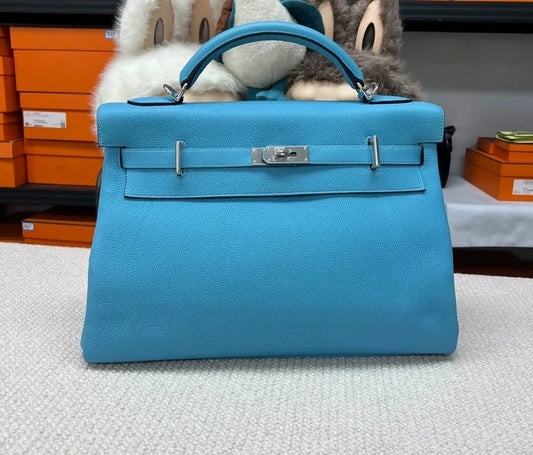Hermès Kelly 42 maxi P3 Northern Blue Togo leather palladium hardware
