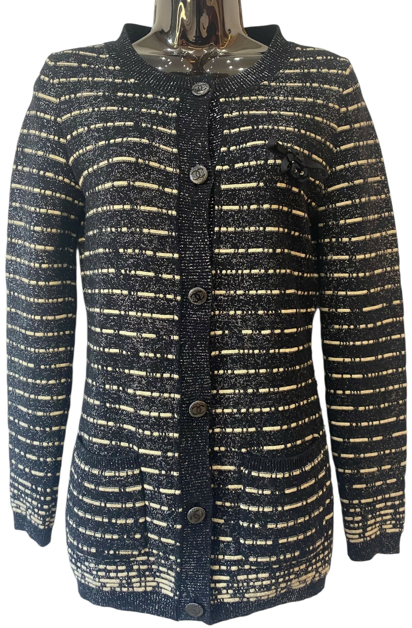 Chanel 10A Iceberg Collection Striped Metallic Long Cardigan FR 34