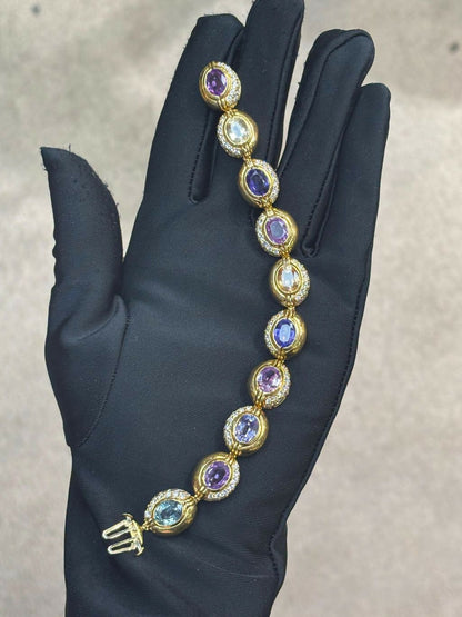 Bvlgari Certified Natural Unheated Multi Color Sapphire and Diamond Bracelet