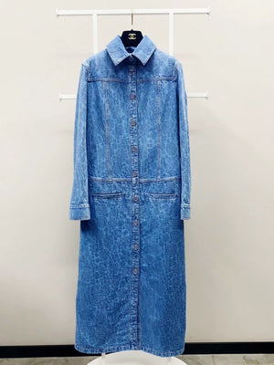 Chanel 23P long denim camellia coat 36FR
