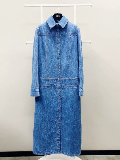 Chanel 23P long denim camellia coat 36FR