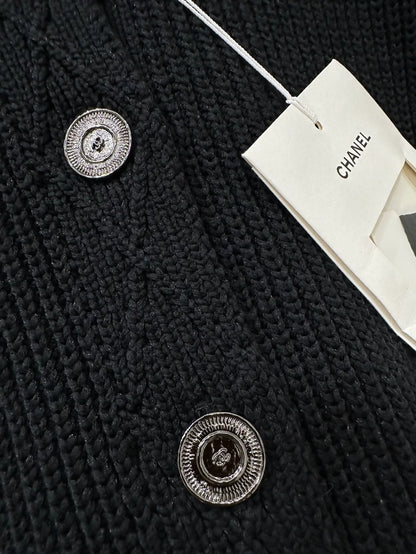 Chanel 25P Black knit cardigan